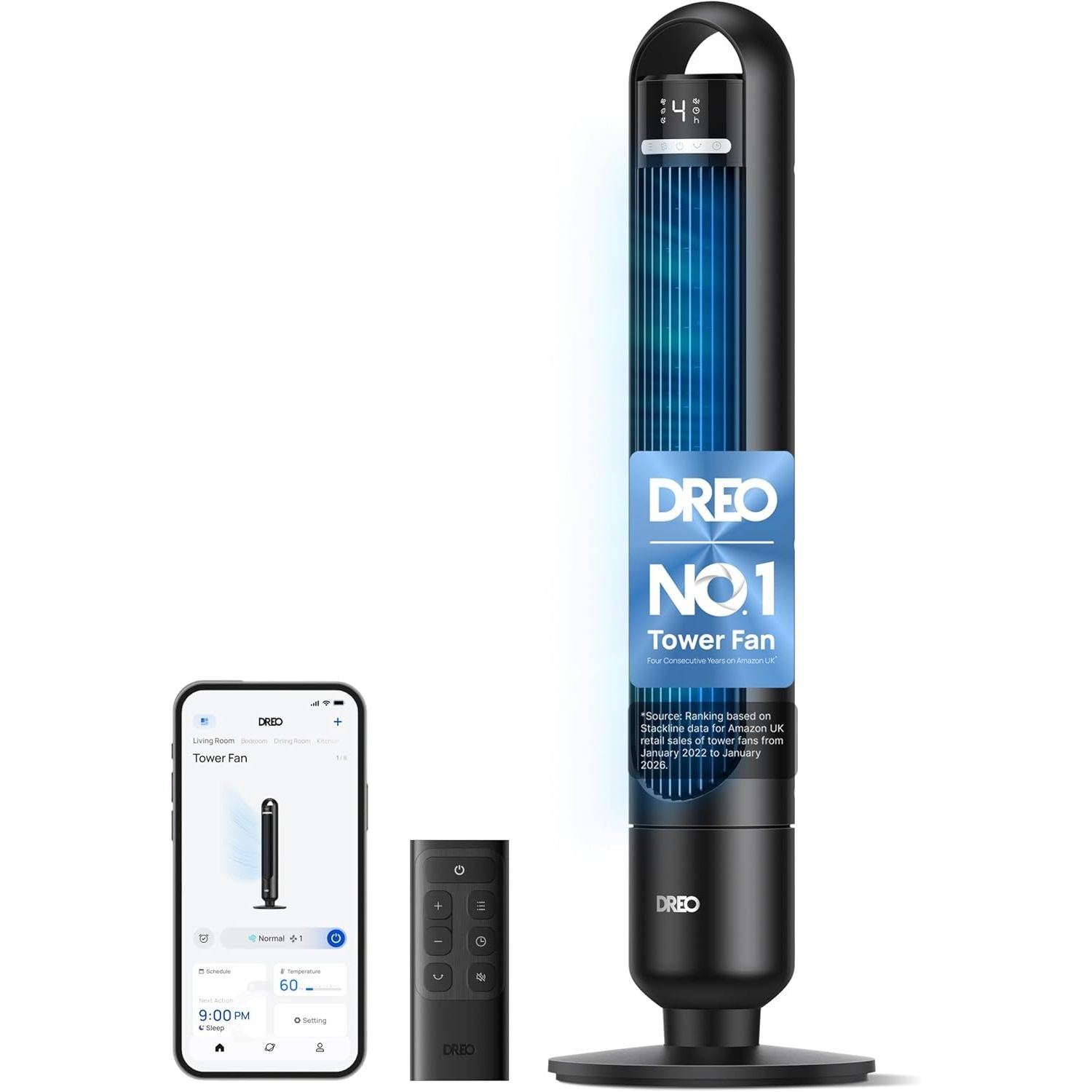 Buy Cashtro Ltd,DREO Smart Tower Fan DR-HTF017S Black – 36" Oscillating Bladeless Fan with 26ft/s Airflow, 33ft Coverage, App & Voice Control, 4 Speeds, 3 Modes & 28dB Quiet Operation - Gadcet UK | UK | London | Scotland | Wales| Near Me | Cheap | Pay In 3 | Smart Tower Fan
